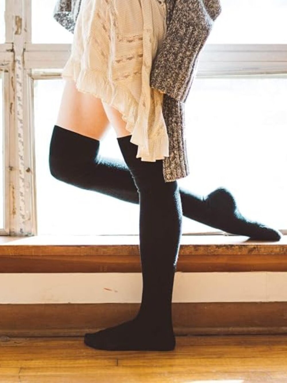 Moon Wood Women Thigh High Socks Extra Long Cotton Knit Warm Thick Tall Over the - Picture 5 of 6